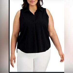 Cato Women’s Black Sleeveless Collared Blouse XL Button Front Work Casual Top